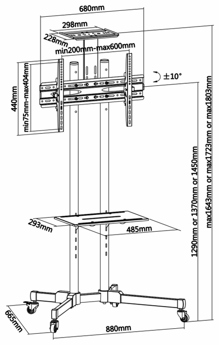 Aisens Soporte de Suelo FT70TE-035 para TV de 37-70 pulgadas con Ruedas