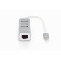 Digitus DA-70253 Adaptador USB 2.0/C a RJ45 Ethernet y Hub de 3 puertos