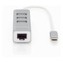 Digitus USB Adapter USB2.0/C -> RJ45 Ethernet+3-Port-Hub - Concentrador USB 2.0 de 3 Puertos y Adaptador LAN Fast Ethernet con Conexión Type-C (Aluminio)