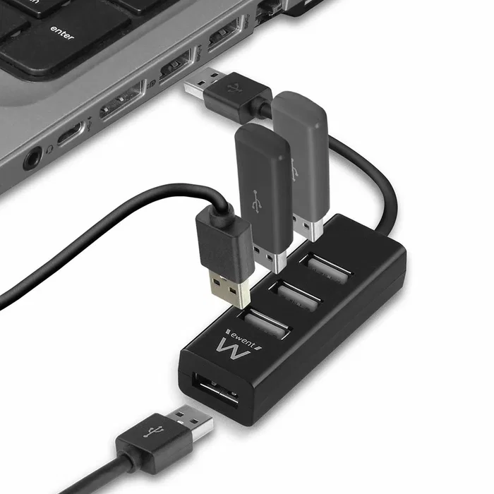 Ewent Hub EW1123 con 4 puertos USB 2.0, Negro