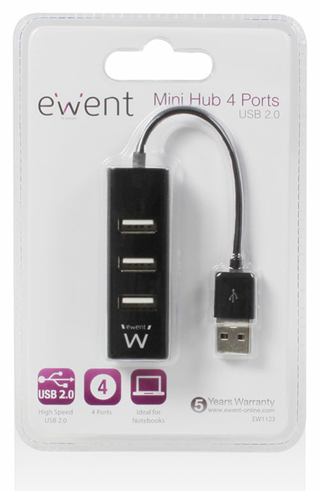 Ewent Hub EW1123 con 4 puertos USB 2.0 Negro Ewent Hub EW1123 con 4 puertos USB 2.0 Negro