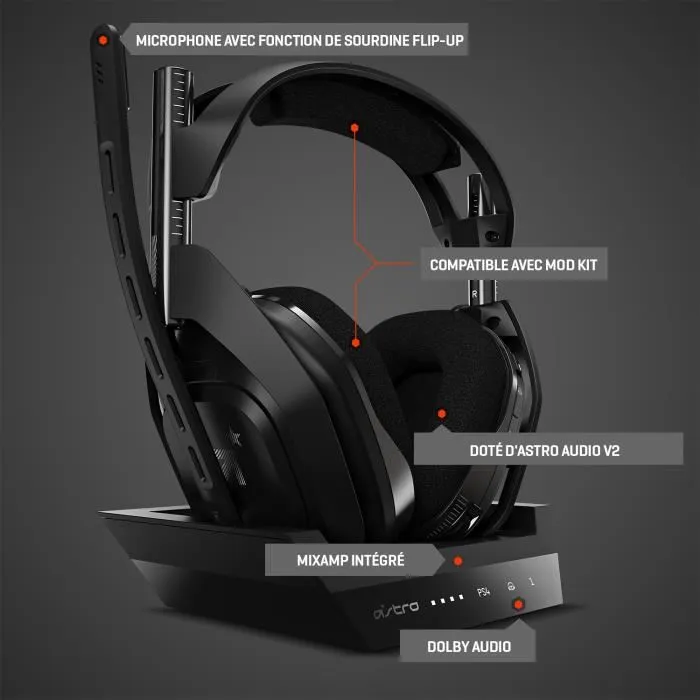 ASTRO A50 Auriculares Gaming Inalámbricos Estéreo Circumaural con Micrófono Unidireccional y Cancelación de Ruido - Negro ASTRO A50 Auriculares Gaming Inalámbricos Estéreo Circumaural con Micrófono Unidireccional y Cancelación de Ruido - Negro