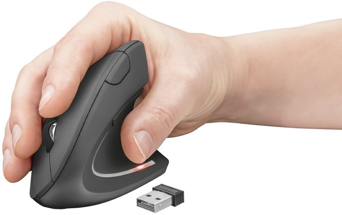 Trust Verto Wireless - Ratón inalámbrico ergonómico con 1600 DPI, receptor USB, 6 botones, diseño vertical - Negro