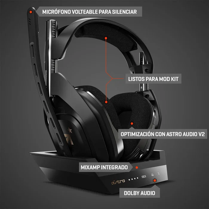 ASTRO A50 Auriculares Gaming Inalámbricos con Base Station para Xbox One/PC | Negro/Oro | Sonido Dolby Atmos | ASTRO Audio V2 | Diadema | Micrófono Boom ASTRO A50 Auriculares Gaming Inalámbricos con Base Station para Xbox One/PC | Negro/Oro | Sonido Dolby Atmos | ASTRO Audio V2 | Diadema | Micrófono Boom