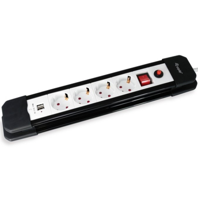 Equip Regleta 245553 con 4 Tomas y 2 Puertos USB, 1.5m