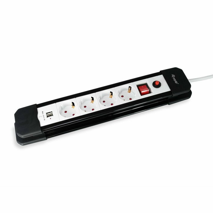 Equip Regleta 245553 con 4 Tomas y 2 Puertos USB, 1.5m