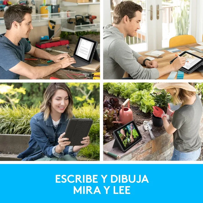 Logitech Rugged Folio 920-009317 Funda con Teclado para iPad 7ª, 8ª y 9ª Generación, Teclado QWERTY Español a Prueba de Salpicaduras, Smart Connector, Color Grafito