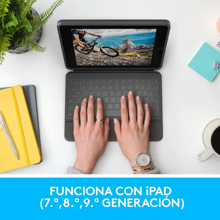 Logitech Rugged Folio 920-009317 Funda con Teclado para iPad 7ª, 8ª y 9ª Generación, Teclado QWERTY Español a Prueba de Salpicaduras, Smart Connector, Color Grafito