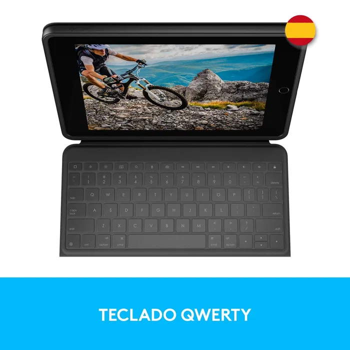 Logitech Rugged Folio 920-009317 Funda con Teclado para iPad 7ª, 8ª y 9ª Generación, Teclado QWERTY Español a Prueba de Salpicaduras, Smart Connector, Color Grafito