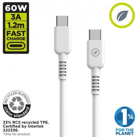 Muvit Cable USB 2.0 Tipo-C Macho a Tipo-C 60W 1.2m Blanco - Carga Rápida