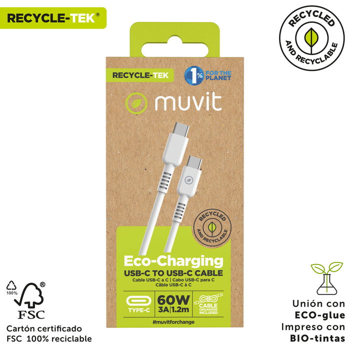 Muvit Cable USB 2.0 Tipo-C a Tipo-C MCUSC0008 1.2m Blanco