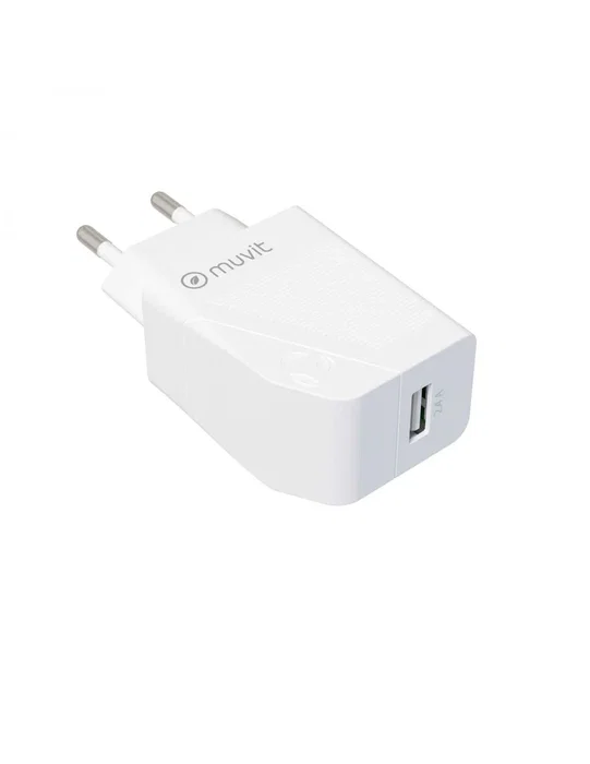Muvit Cargador de Pared MCACC0002 12W/2.4A con 1 Puerto USB Blanco - 100% Reciclable, For Change, Clavija Europea, 100-240V, para Cargador Móvil Universal Muvit Cargador de Pared MCACC0002 12W/2.4A con 1 Puerto USB Blanco - 100% Reciclable, For Change, Clavija Europea, 100-240V, para Cargador Móvil Universal