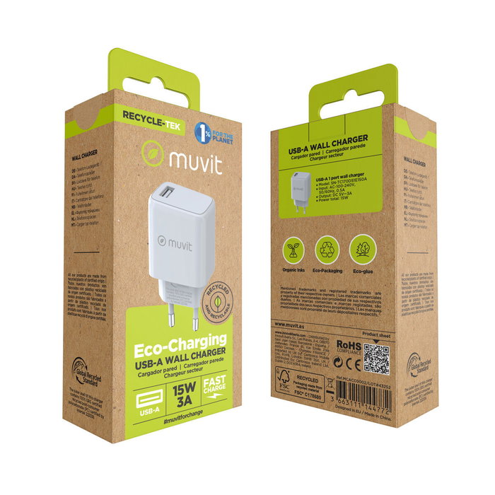 Muvit For Change Cargador de Pared MCACC0002 15W USB-A Blanco