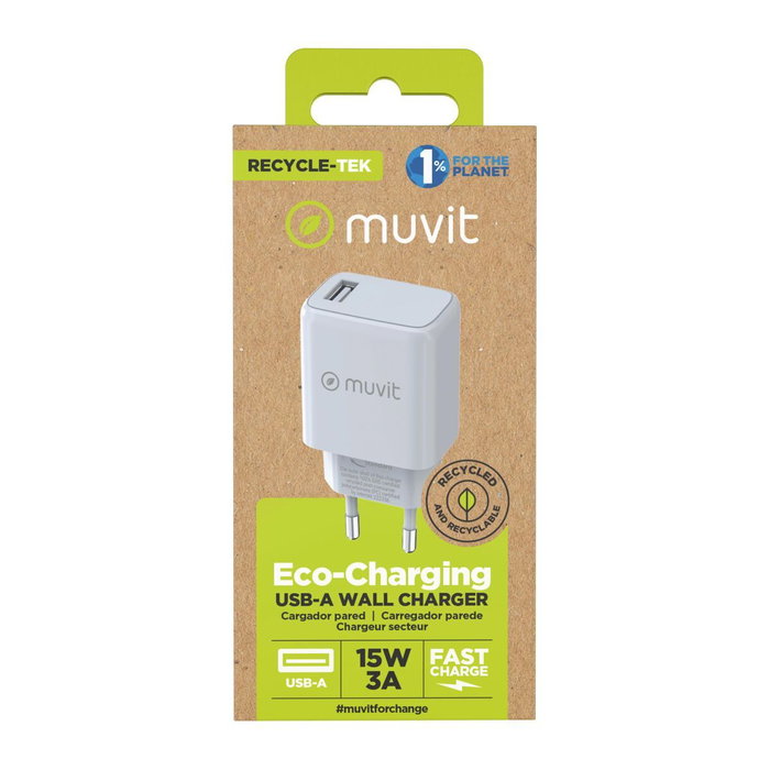 Muvit For Change Cargador de Pared MCACC0002 15W USB-A Blanco