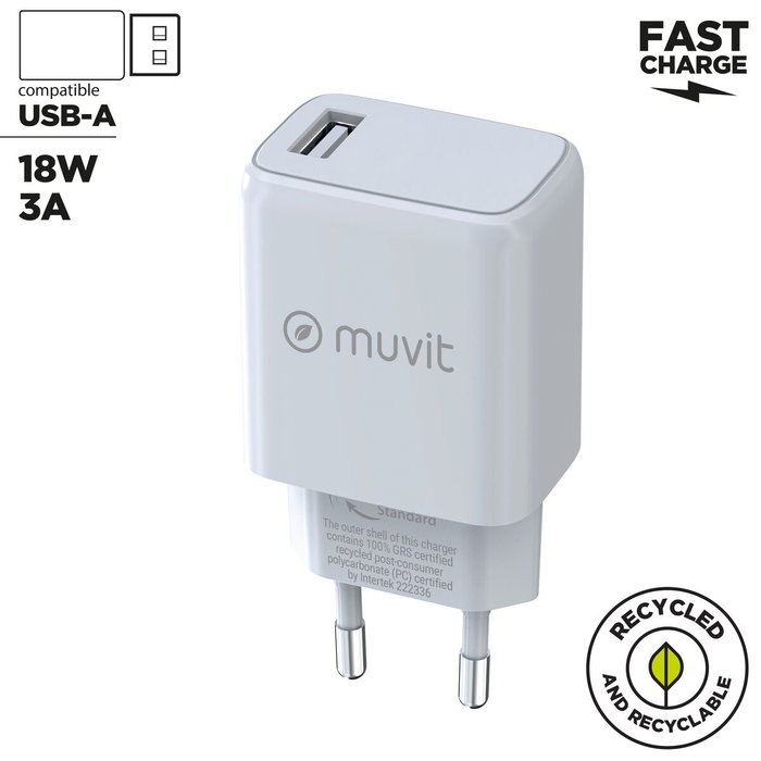 Muvit For Change Cargador de Pared MCACC0002 15W USB-A Blanco
