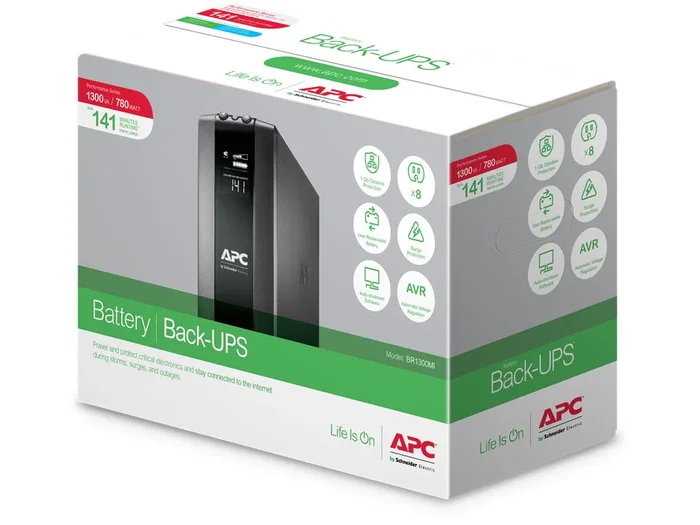 APC BR1300MI Sistema de alimentación ininterrumpida (UPS) Línea interactiva 1,3 kVA 780 W 8 salidas AC APC BR1300MI Sistema de alimentación ininterrumpida (UPS) Línea interactiva 1,3 kVA 780 W 8 salidas AC