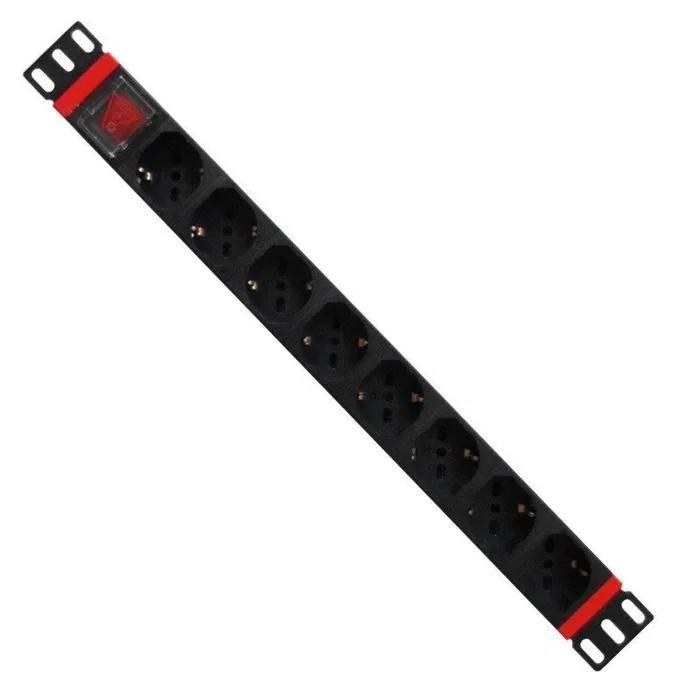 WP WPN-PDU-C01-08 PDU de Rack 1U, 8 Tomas Schuko con Interruptor On/Off, 3500W, Cable 2m, Negro y Rojo
