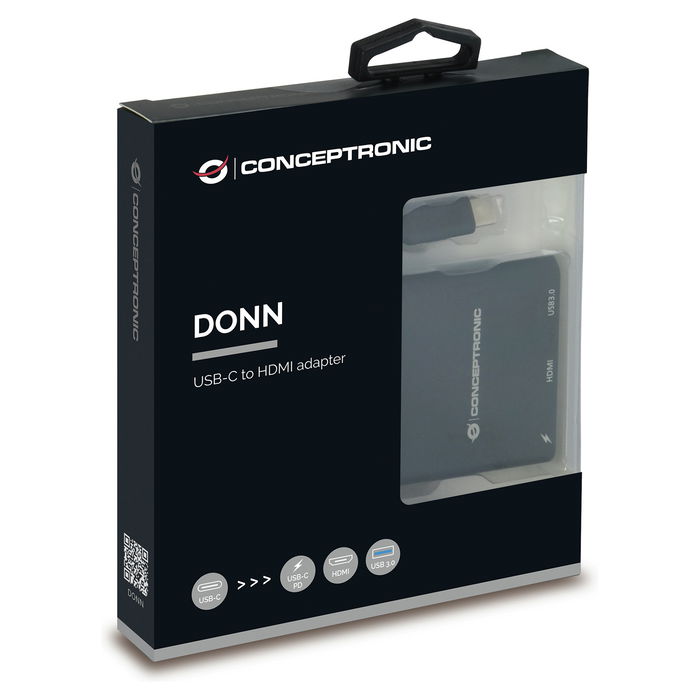 Conceptronic DONN01B Adaptador USB-C a HDMI/USB-A/60W PD, 15cm