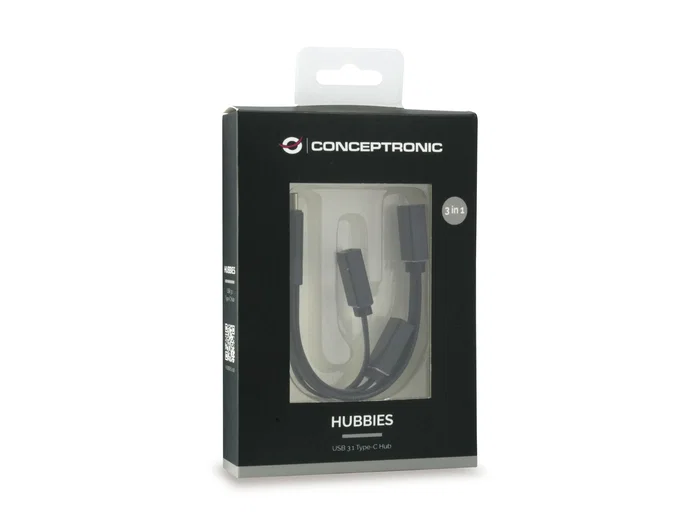 Conceptronic HUBBIES01B Hub USB-C con 1 puerto USB 3.0 y 2 puertos USB 2.0, Negro