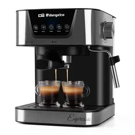 Orbegozo EX 6000 Cafetera Espresso Manual 1050W 20 Bares 1.5L, con Vaporizador y Bandeja Calientatazas, para Café Molido y Monodosis, Panel Táctil, Negro y Acero Inoxidable