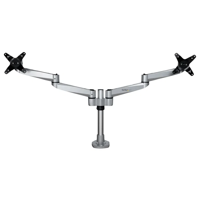 StarTech.com ARMDUALPS Soporte Brazo Articulado Premium Dual para 2 Monitores hasta 30" (68,6 cm) VESA 75/100 - Altura Ajustable hasta 10kg por Pantalla - Montaje Mordaza/Ojal Plata