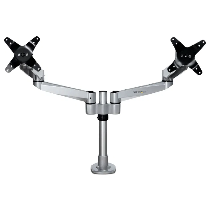 StarTech.com ARMDUALPS Soporte Brazo Articulado Premium Dual para 2 Monitores hasta 30" (68,6 cm) VESA 75/100 - Altura Ajustable hasta 10kg por Pantalla - Montaje Mordaza/Ojal Plata