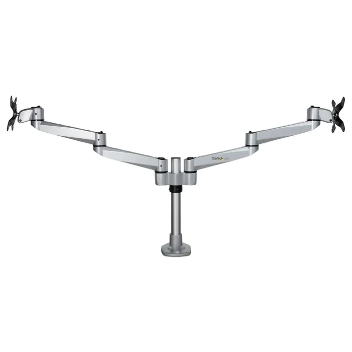 StarTech.com ARMDUALPS Soporte Brazo Articulado Premium Dual para 2 Monitores hasta 30" (68,6 cm) VESA 75/100 - Altura Ajustable hasta 10kg por Pantalla - Montaje Mordaza/Ojal Plata