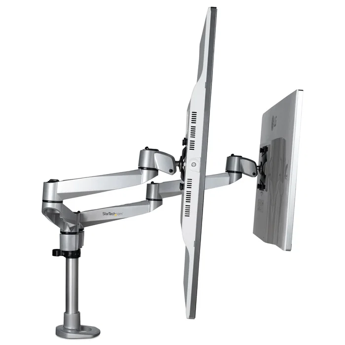 StarTech.com ARMDUALPS Soporte Brazo Articulado Premium Dual para 2 Monitores hasta 30" (68,6 cm) VESA 75/100 - Altura Ajustable hasta 10kg por Pantalla - Montaje Mordaza/Ojal Plata