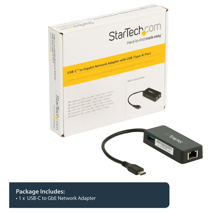 StarTech.com Adaptador de Red Gigabit USB-C con Puerto USB Extra - Ethernet 10/100/1000 Mbit/s, USB 3.1 Gen 1 (5 Gbit/s), Negro