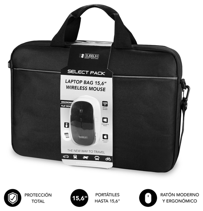 Subblim Maletín para Portátil 15,6 pulgadas con Ratón Inalámbrico Negro Subblim Maletín para Portátil 15,6 pulgadas con Ratón Inalámbrico Negro