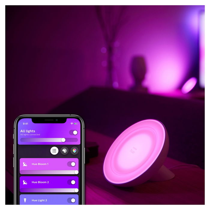 Philips Hue White and Color Ambiance Bloom - Lámpara de Mesa Inteligente, Bluetooth/Zigbee, Negro, LED Integrado 500lm Philips Hue White and Color Ambiance Bloom - Lámpara de Mesa Inteligente, Bluetooth/Zigbee, Negro, LED Integrado 500lm