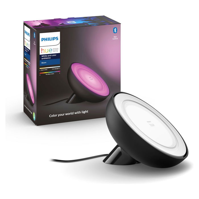 Philips Hue White and Color Ambiance Bloom - Lámpara de Mesa Inteligente, Bluetooth/Zigbee, Negro, LED Integrado 500lm Philips Hue White and Color Ambiance Bloom - Lámpara de Mesa Inteligente, Bluetooth/Zigbee, Negro, LED Integrado 500lm