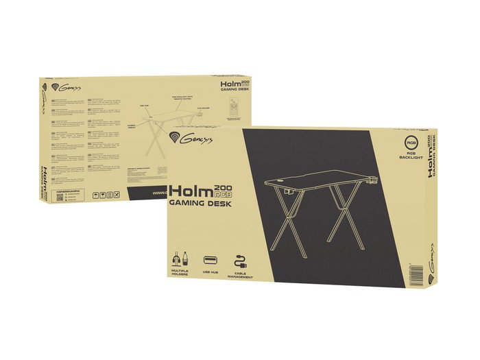 GENESIS Escritorio Gaming Holm 200 Negro con Iluminación RGB y Hub USB 3.0