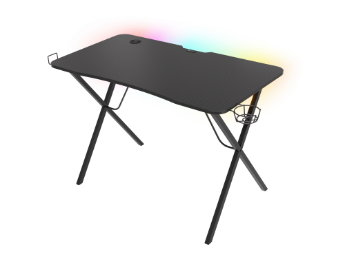 GENESIS HOLM 200 Escritorio Gaming RGB Negro con Hub USB 3.0, Soporte Auriculares, Gestión de Cables, MDF, Acero, 113x60 cm - NDS-1606