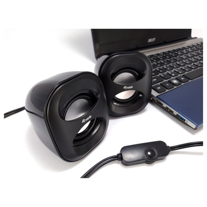 Equip Altavoces 2.0 Mini Negro para PC con Sonido Potente y Conexión USB/Jack 3.5mm