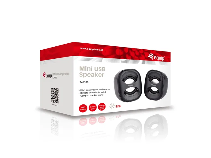 Equip Altavoces 2.0 PC 245330, Mini, 6W RMS, Color Negro, Conexión Jack 3.5 mm y Alimentación USB, Ideal para Escritorio