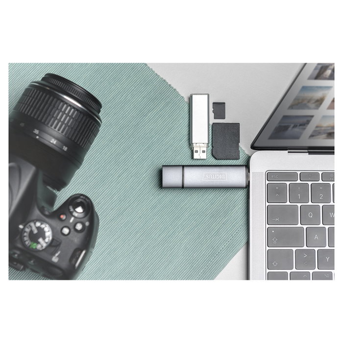 Digitus DA-70886 Lector de tarjetas dual y concentrador USB-C + USB 3.0, SD + Micro SD