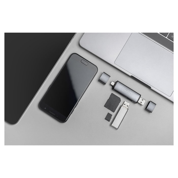 Digitus DA-70886 Lector de tarjetas dual y concentrador USB-C + USB 3.0, SD + Micro SD