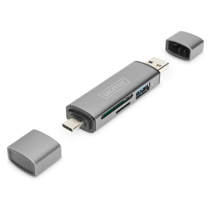 Digitus DA-70886 Lector de tarjetas dual y concentrador USB-C + USB 3.0, SD + Micro SD