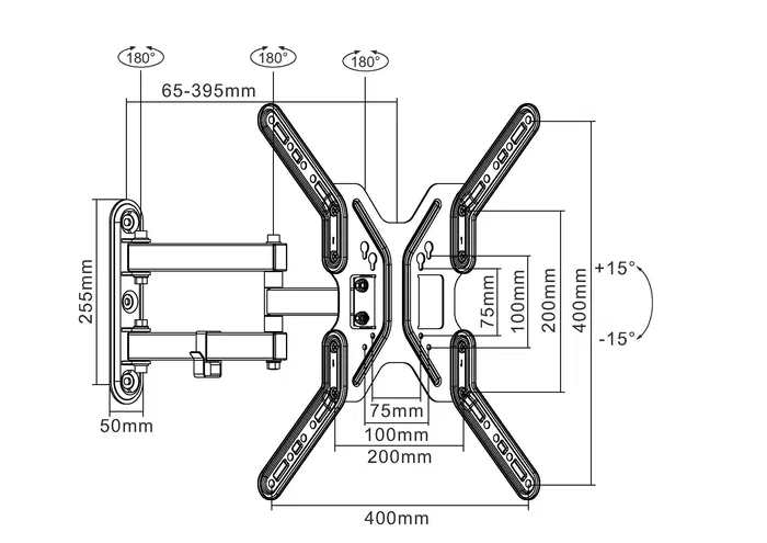 Equip 650108 - Soporte de Pared Articulado para TV 13-55" (33-139,7 cm), Doble Brazo Giratorio e Inclinable, Máx. VESA 400x400, Soportes hasta 30 kg, Negro