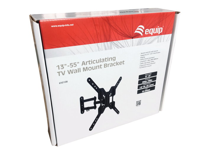 Equip 650108 - Soporte de Pared Articulado para TV 13-55" (33-139,7 cm), Doble Brazo Giratorio e Inclinable, Máx. VESA 400x400, Soportes hasta 30 kg, Negro