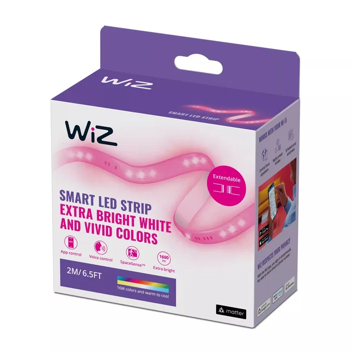 Philips Wiz 8718699788162A Tira LED Inteligente 2m, 16M Colores, Blanco (2700-6500K), Bluetooth/Matter, 20W, IP20, Control por App y Voz, Kit de Inicio