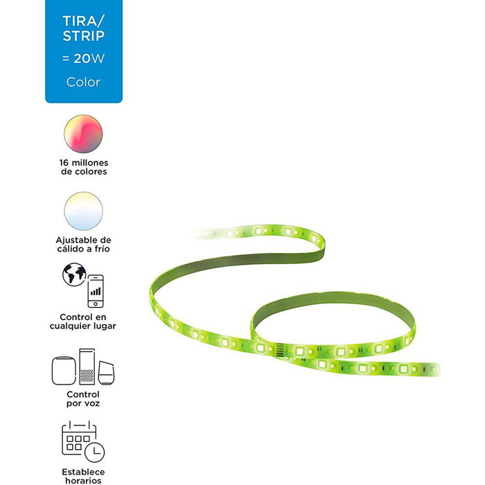 Philips Wiz Franja de Iluminación LED 20W, 16 Millones de Colores, Blanco Cálido a Luz Diurna 2700-6500K, 2 Metros, Blanco Philips Wiz Franja de Iluminación LED 20W, 16 Millones de Colores, Blanco Cálido a Luz Diurna 2700-6500K, 2 Metros, Blanco