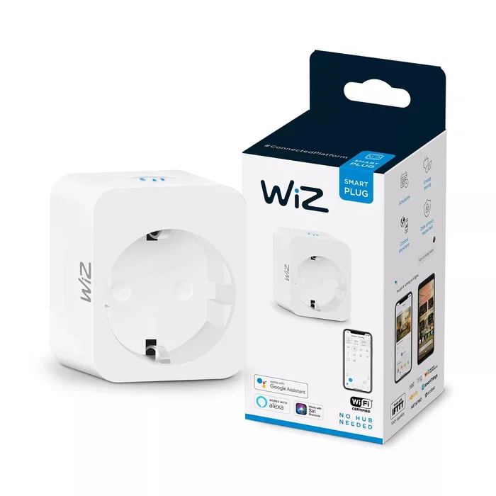 Philips WiZ Enchufe Inteligente WiFi 8718699789329, Blanco, Tipo F, 2300W, Control por Voz y App para Automatización del Hogar