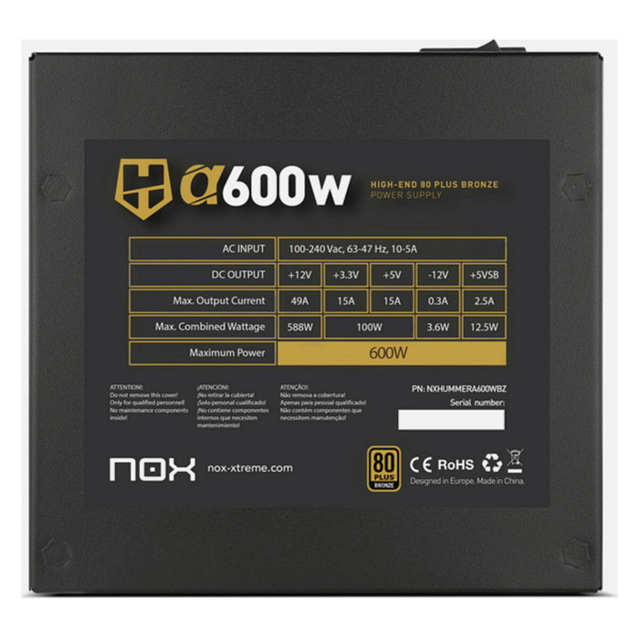 Nox Hummer Alpha 600W 80+ Bronze Semimodular ATX