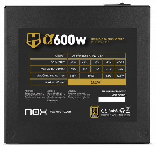 Nox Hummer Alpha 600W 80+ Bronze Semimodular ATX