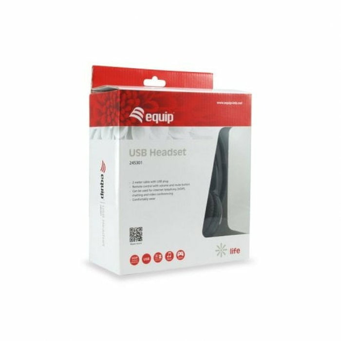 Equip Auriculares USB con Micrófono Flexible y Diadema Negra