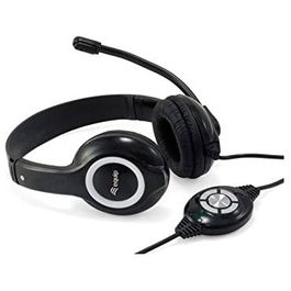 Equip Auriculares de Diadema con Cable y Micrófono Biaurales, Plástico Negro