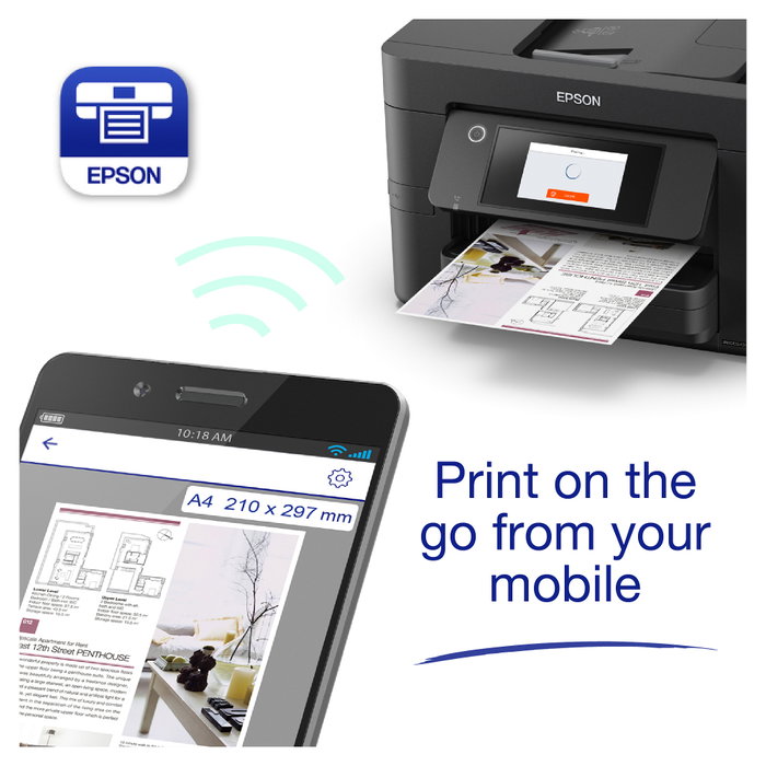 Epson WorkForce Pro WF-4820DWF Multifunción 4 en 1 A4 Color WiFi Duplex, PrecisonCore, 4800 x 2400 DPI, Impresión 25/12 ppm, Escáner, Fax, Pantalla Táctil, Negro
