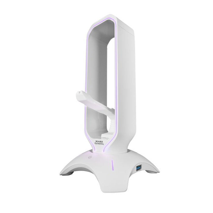 Mars Gaming MHHPROW White - Soporte 3 en 1 para Auriculares, Bungee de Ratón y Hub USB 2*USB 3.0 con Iluminación RGB 7 Colores